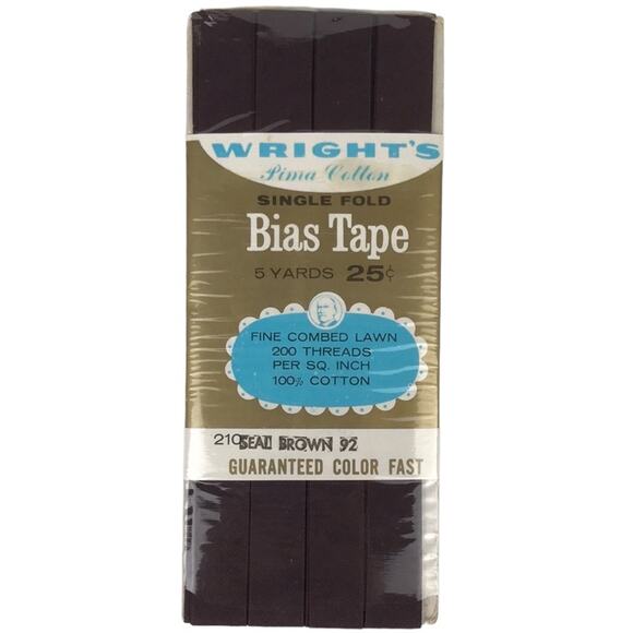 Vtg NOS Wright's Pima Cotton Single Fold Bias Tape Seal Brown 92 5 Yards Sewing - Picture 1 of 4